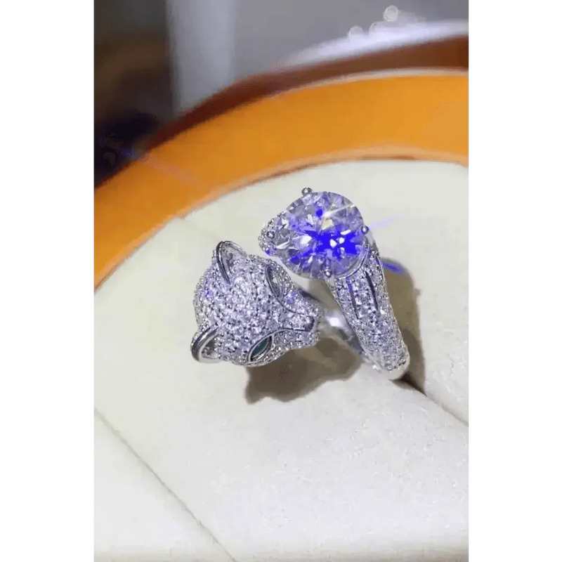 Diamond Gemstone Panther Adjustable Animal Ring Jewlery by Trendsi