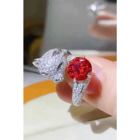 Diamond Gemstone Panther Adjustable Animal Ring