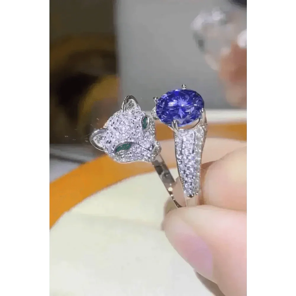 Diamond Panther Purple Gemstone Animal Bypass Ring Jewlery by Trendsi