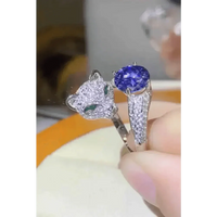 Diamond Panther Purple Gemstone Animal Bypass Ring