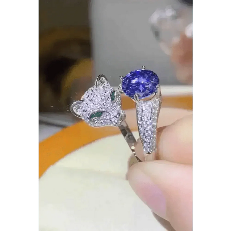 Diamond Panther Purple Gemstone Animal Bypass Ring Jewlery by Trendsi