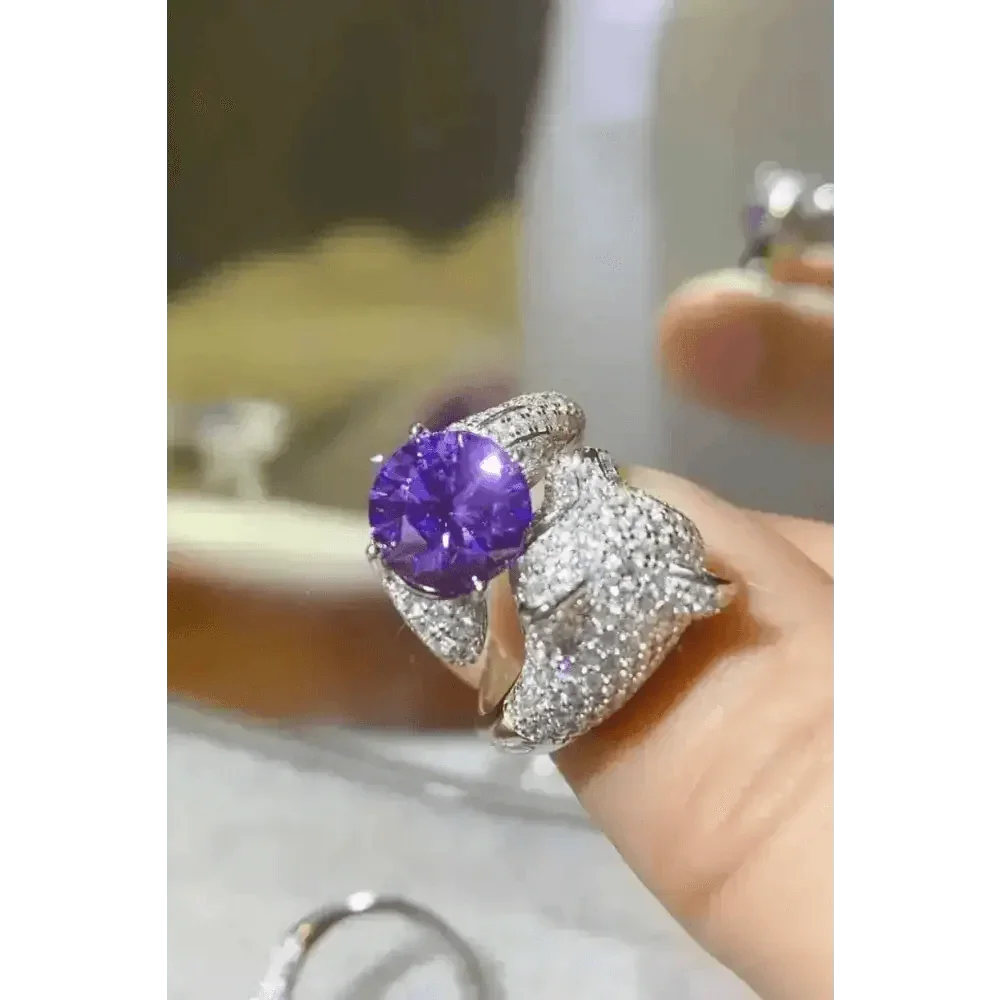 Diamond Panther Purple Gemstone Animal Bypass Ring Jewlery by Trendsi