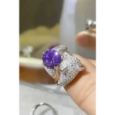 Diamond Panther Purple Gemstone Animal Bypass Ring - GiFTiFY