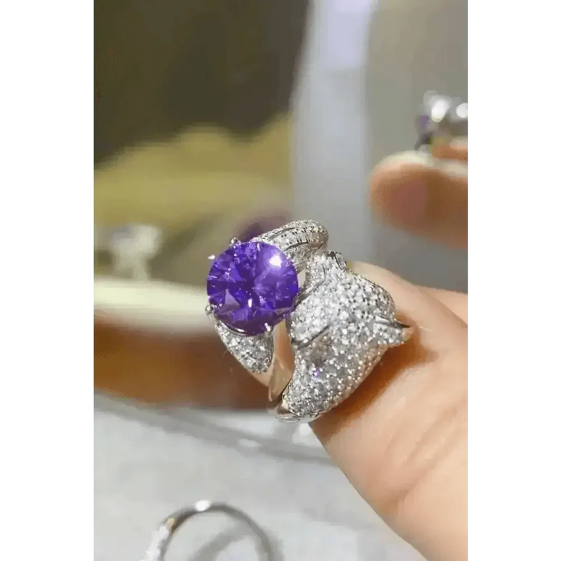 Diamond Panther Purple Gemstone Animal Bypass Ring Jewlery by Trendsi