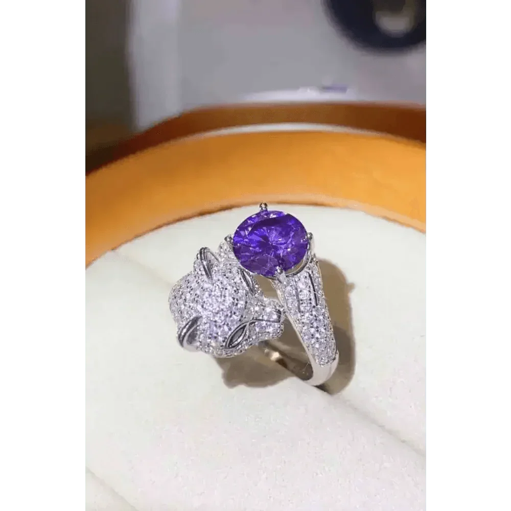 Diamond Panther Purple Gemstone Animal Bypass Ring - GiFTiFY