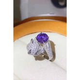 Diamond Panther Purple Gemstone Animal Bypass Ring - GiFTiFY
