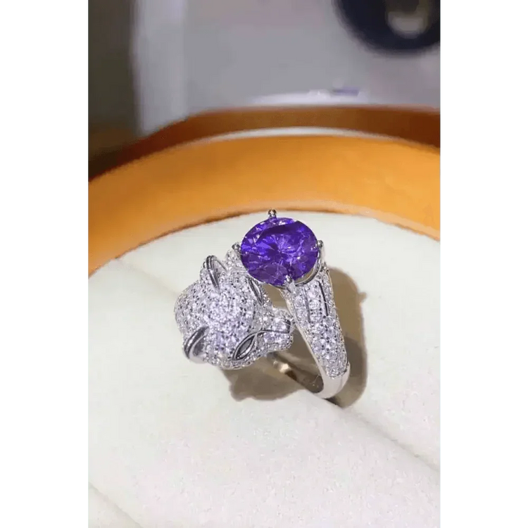 Diamond Panther Purple Gemstone Animal Bypass Ring - GiFTiFY