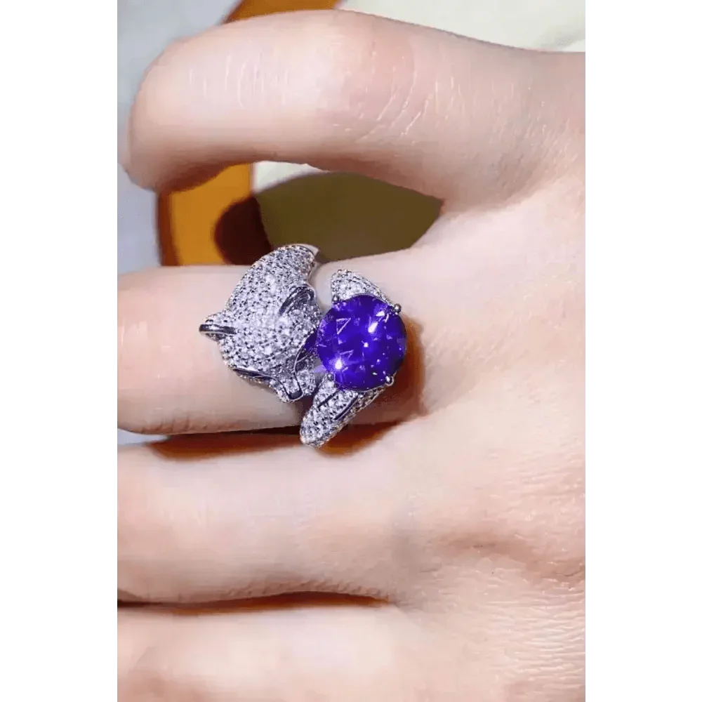 Diamond Panther Purple Gemstone Animal Bypass Ring Jewlery by Trendsi