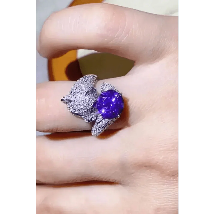 Diamond Panther Purple Gemstone Animal Bypass Ring - GiFTiFY