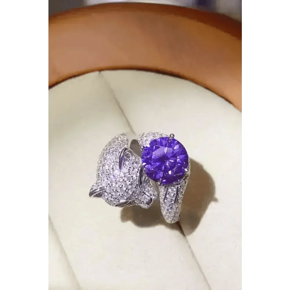 Diamond Panther Purple Gemstone Animal Bypass Ring Jewlery by Trendsi