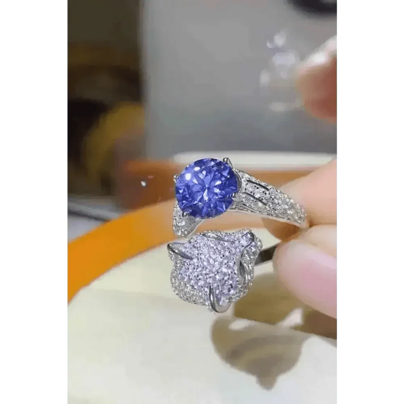 Diamond Panther Purple Gemstone Animal Bypass Ring Jewlery by Trendsi