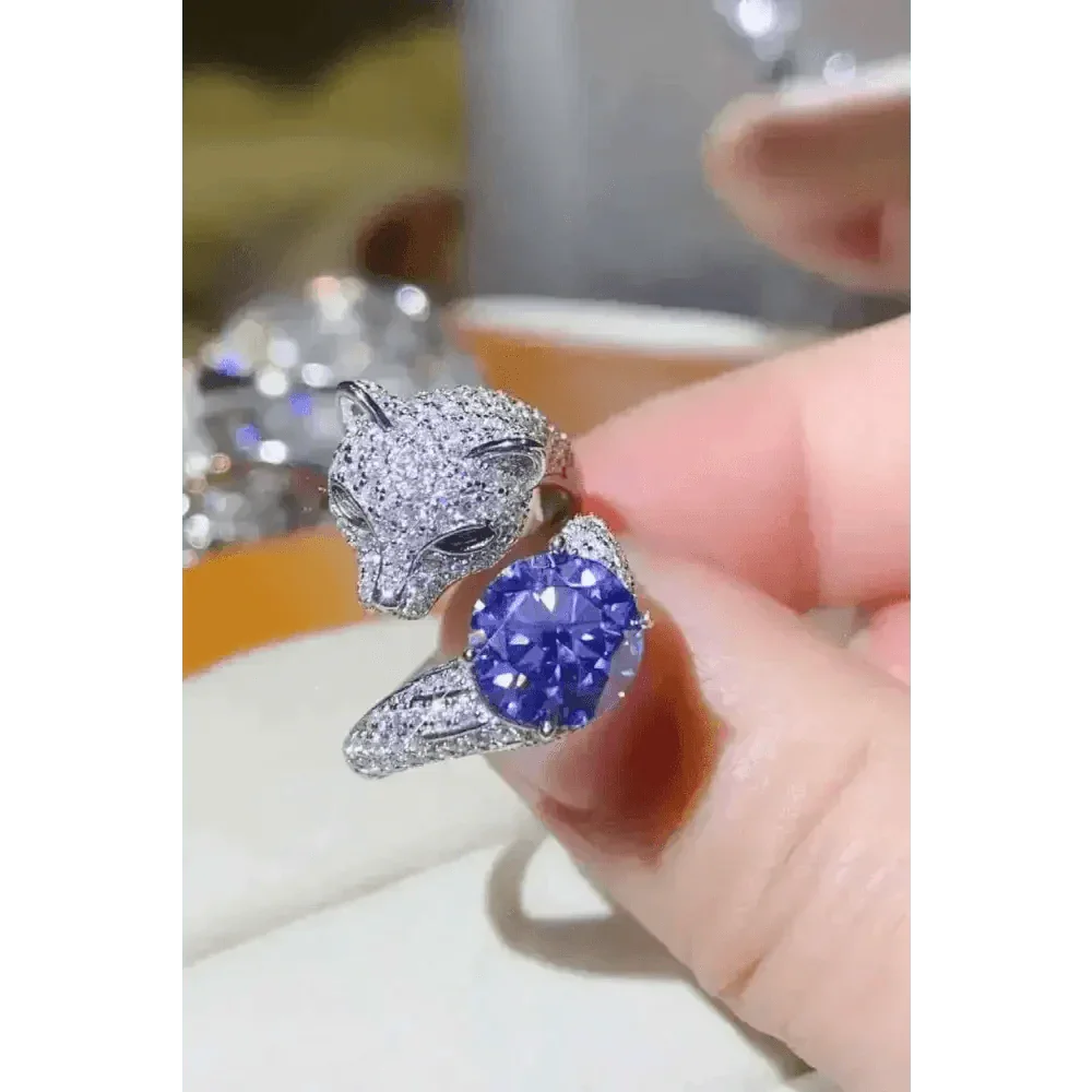 Diamond Panther Purple Gemstone Animal Bypass Ring Jewlery by Trendsi
