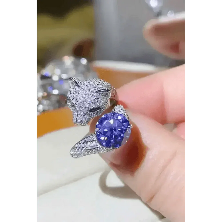 Diamond Panther Purple Gemstone Animal Bypass Ring - GiFTiFY