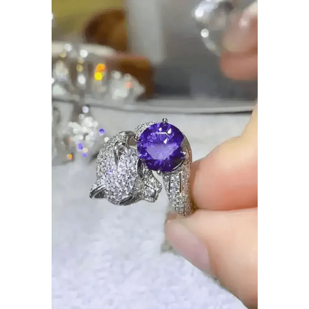 Diamond Panther Purple Gemstone Animal Bypass Ring Jewlery by Trendsi