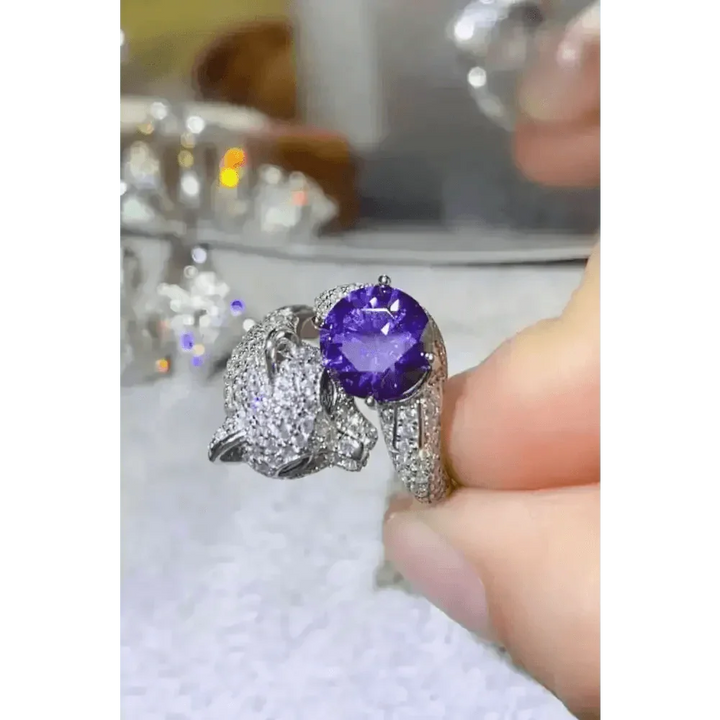 Diamond Panther Purple Gemstone Animal Bypass Ring - GiFTiFY