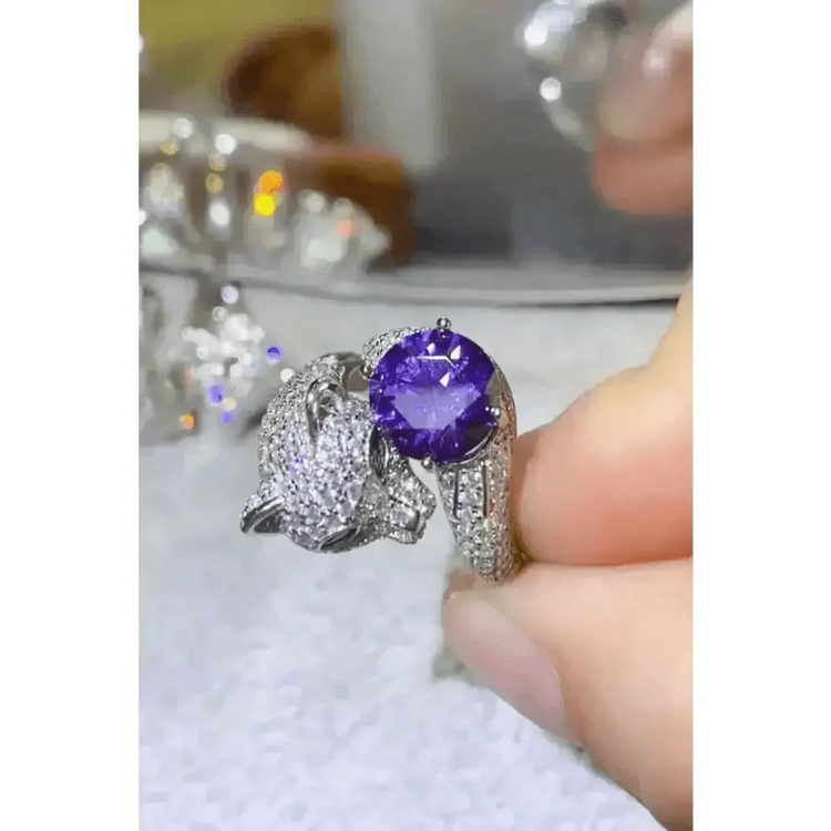 Diamond Panther Purple Gemstone Animal Bypass Ring - GiFTiFY