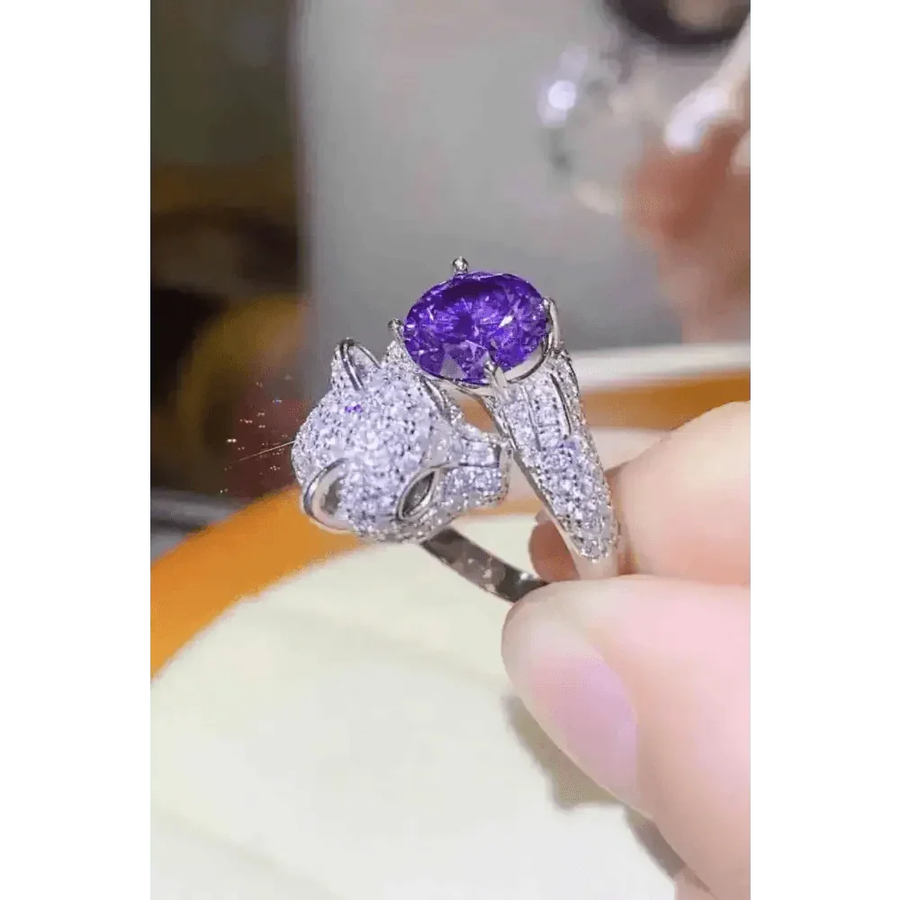 Diamond Panther Purple Gemstone Animal Bypass Ring - GiFTiFY