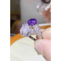 Diamond Panther Purple Gemstone Animal Bypass Ring