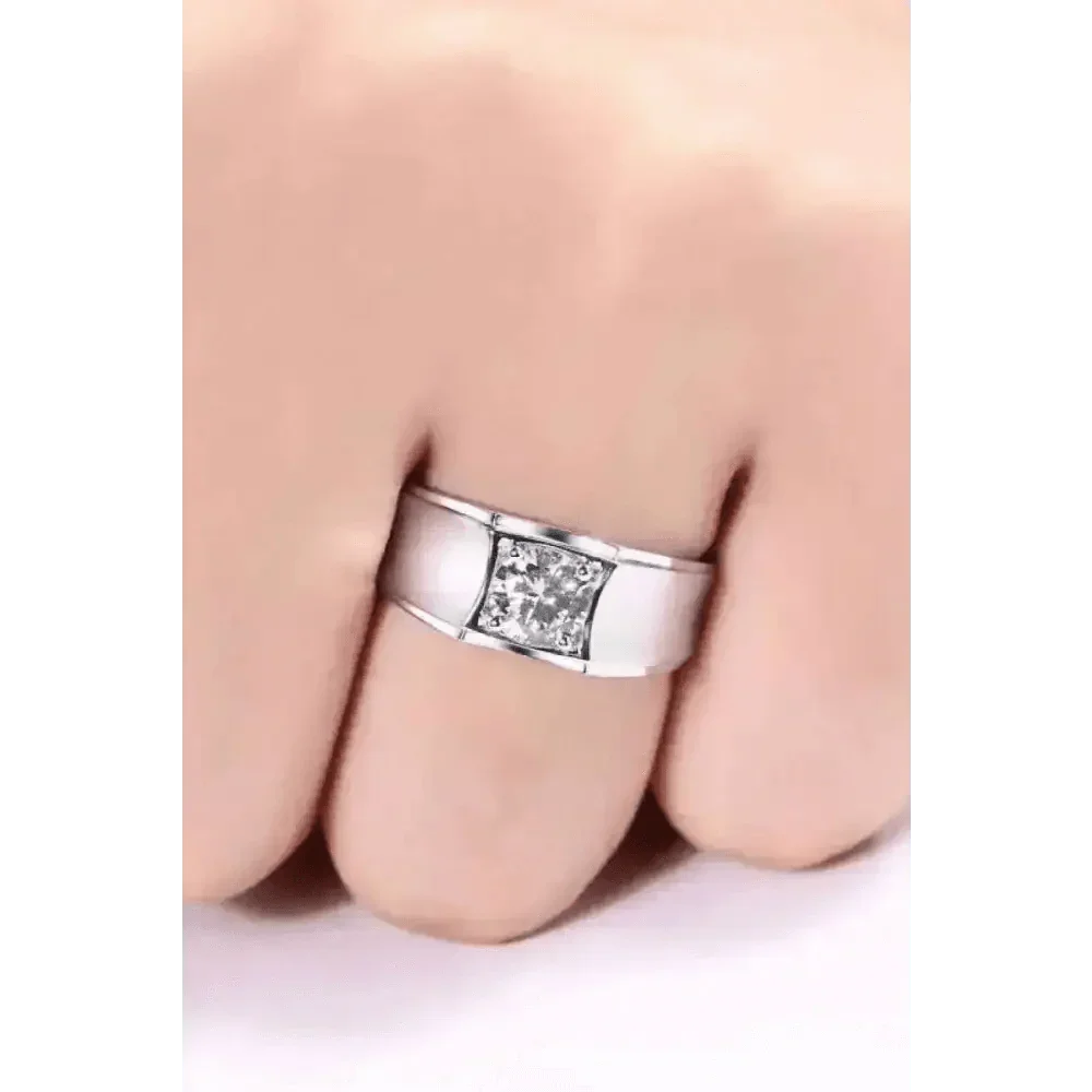Diamond Silver Wide Band Ring - GiFTiFY