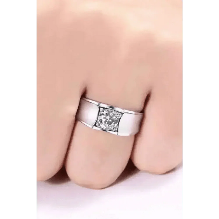 Diamond Silver Wide Band Ring - GiFTiFY