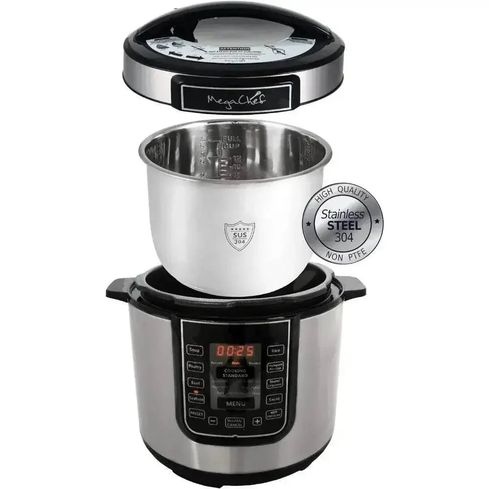 Digital Pressure Cooker, Silver, 6 quart, Multifunctional cookware, Preset Timer, Stainless Steel Electric Pressure Cooker by Dropshee