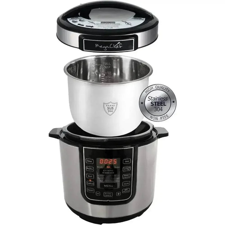 Digital Pressure Cooker, Silver, 6 quart, Multifunctional cookware, Preset Timer, Stainless Steel - GiFTiFY