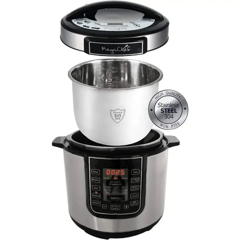 Digital Pressure Cooker Silver 6 quart Multifunctional cookware Preset Timer Stainless Steel - United States / Silver
