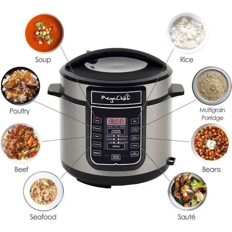 Digital Pressure Cooker, Silver, 6 quart, Multifunctional cookware, Preset Timer, Stainless Steel Electric Pressure Cooker by Dropshee