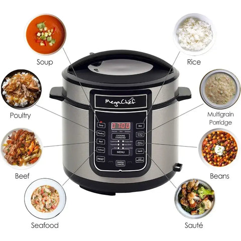 Digital Pressure Cooker Silver 6 quart Multifunctional cookware Preset Timer Stainless Steel - United States / Silver