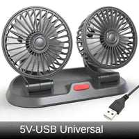 مروحة سيارة مزدوجة الرأس USB 12 فولت 24 فولت قابلة للتعديل