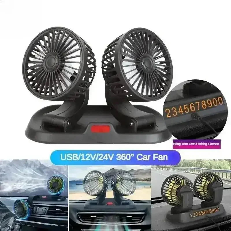 Dual Head Car Fan USB 12V 24V Adjustable Auto Accessories by DSERS