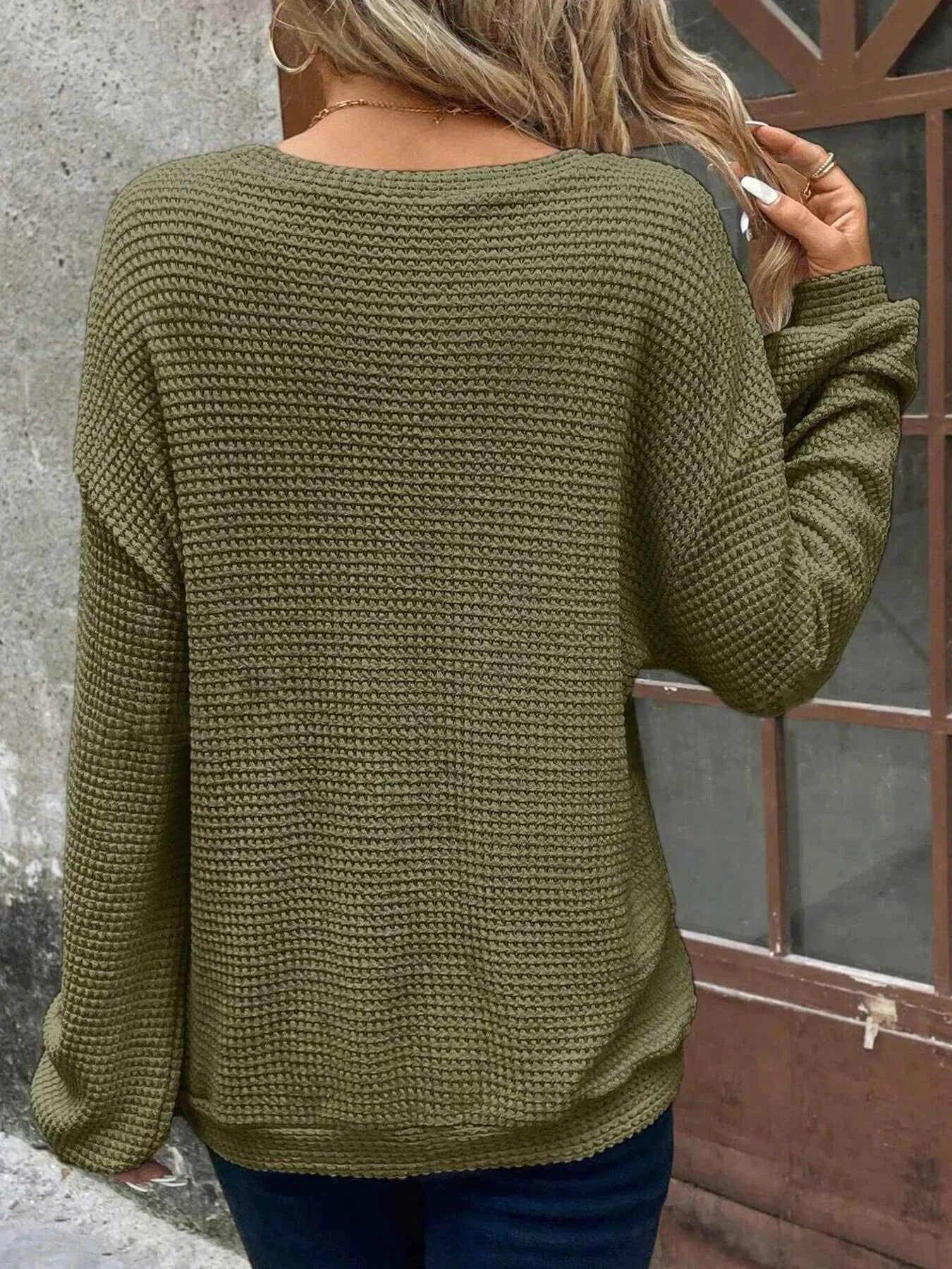 Plus Size Relaxed Fit Waffle Knit Round Neck T-Shirt - GiFTiFY