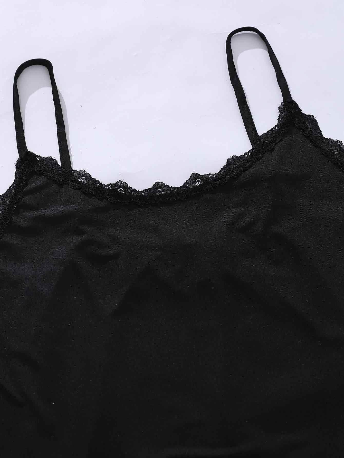 Plus Size Lace Trim Scoop Neck Cami and Printed Shorts Pajama Set - GiFTiFY