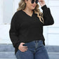 Plus Size Ribbed V-Neck Long Sleeve Top - GiFTiFY