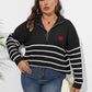 Plus Size Zip-Up Striped Sweater - GiFTiFY
