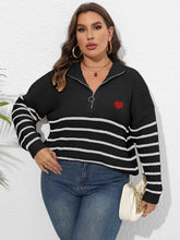 Plus Size Zip-Up Striped Sweater - GiFTiFY