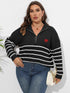 Plus Size Zip-Up Striped Sweater - GiFTiFY