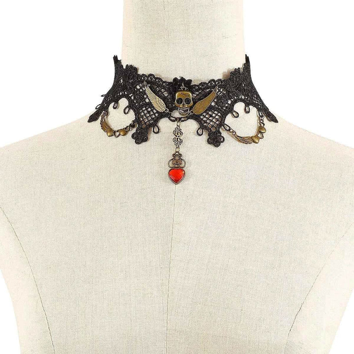 Halloween Lace Skull Necklace and Earrings Jewelry Set - GiFTiFY