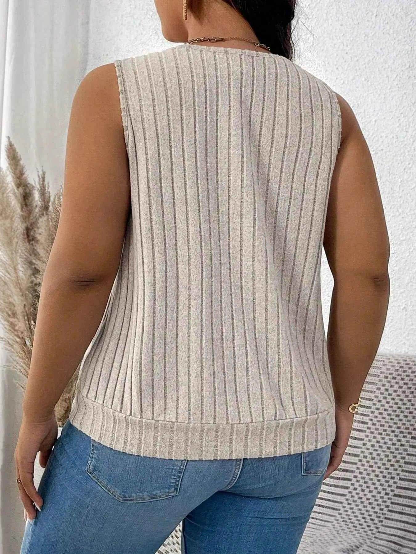 Plus Size Ribbed Knit Keyhole Tank Top - GiFTiFY