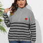 Plus Size Zip-Up Striped Sweater
