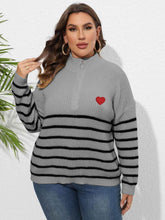 Plus Size Zip-Up Striped Sweater - GiFTiFY