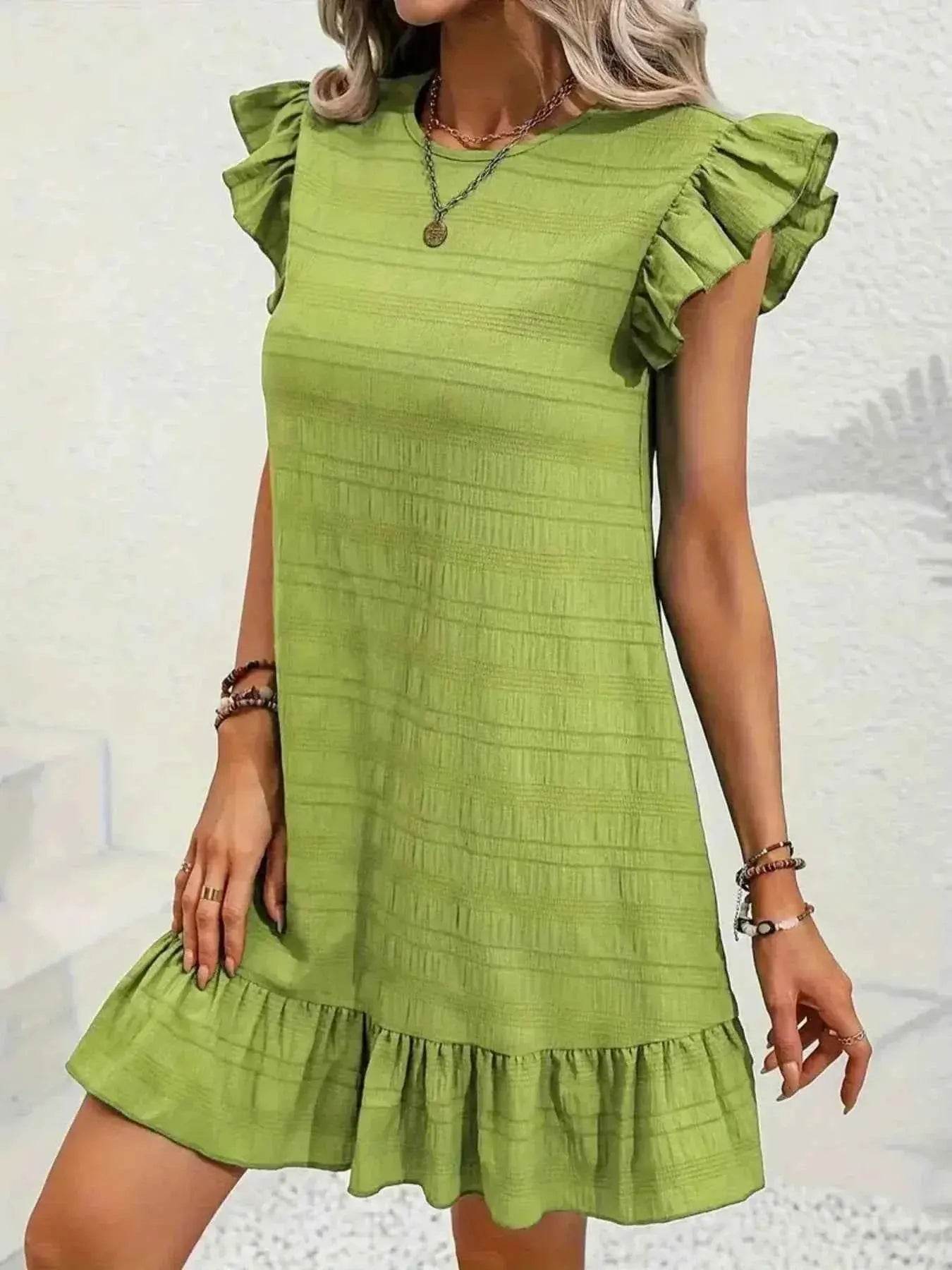 Plus Size Ruffle Hen Cap Sleeve Mini Dress - GiFTiFY