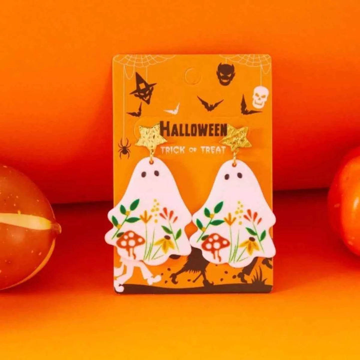 Whimsical Ghost Earrings with Floral Design - GiFTiFY
