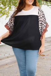 Plus Size Printed Color Block Ruffled Blouse - GiFTiFY