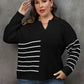 Plus Size Striped V-Neck Sweater - GiFTiFY