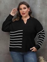 Plus Size Striped V-Neck Sweater - GiFTiFY
