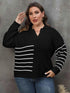 Plus Size Striped V-Neck Sweater - GiFTiFY