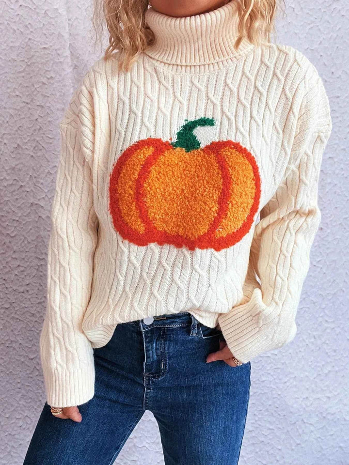 Pumpkin Turtleneck Long Sleeve Sweater - GiFTiFY