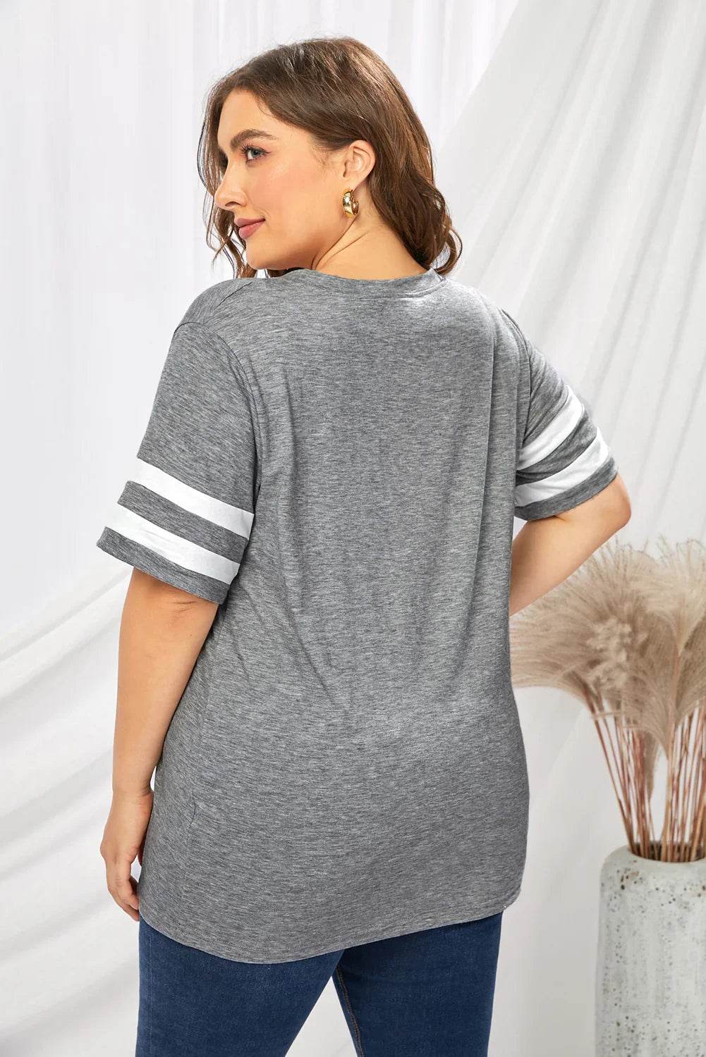 Plus Size Striped V-Neck Tee Shirt - GiFTiFY