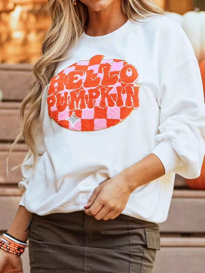 Halloween Pumpkin Patched Pattern Long Sleeve Sweatshirt - GiFTiFY